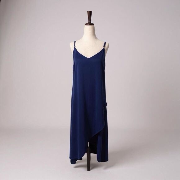 Lulus NAVY BLUE SMALL Spaghetti Strap Double V Neck High Low Hem Maxi Dress - Picture 2 of 10